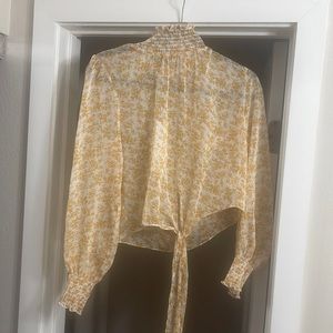 Minkpink brand new never worn high neck sheer floral printed long sleeve shirt